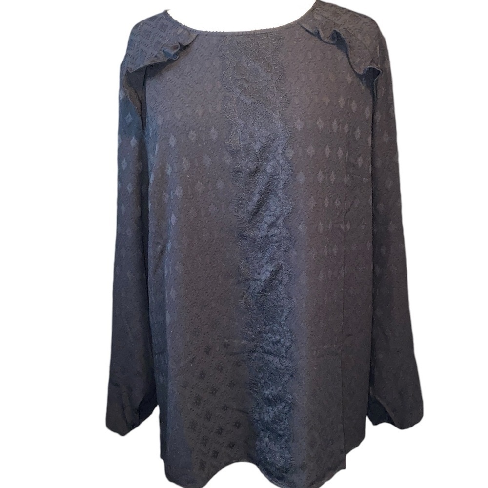 Isaac Mizrahi Live blouse long sleeves round neck lace overlay lined Sz 12 NWOT